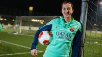 Jenni Hermoso, en un entrenamiento con el Bar&ccedil;a.