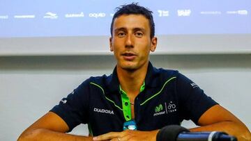 Adriano Malori, en la rueda de prensa en la que anunci&oacute; su regreso a la competici&oacute;n tras el grave accidente sufrido en el Tour de San Luis.