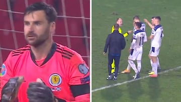 Para el penalti más importante de Escocia en un cuarto de siglo y reacciona así con Mateu de por medio