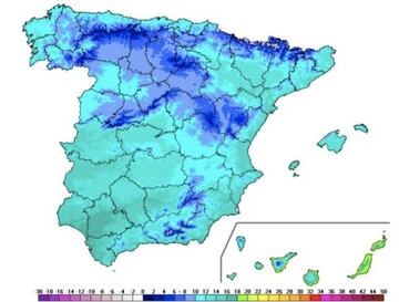 Temperaturas medias en España del 9 al 17 de abril entre 1981 y 2016. AEMET