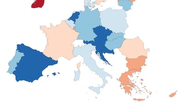 Mapa con el porcentaje de poblaci¨®n que se siente sola por pa¨ªses miembros de la Uni¨®n Europea.