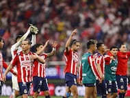 Fernando Gonzalez, Ricardo Marin of Guadalajara during the 6th round match between Guadalajara and America as part of the Liga BBVA MX, Torneo Clausura 2026 at Akron Stadium, on February 14, 2026 in Guadalajara, Jalisco, Mexico.