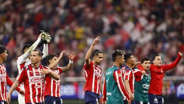Fernando Gonzalez, Ricardo Marin of Guadalajara during the 6th round match between Guadalajara and America as part of the Liga BBVA MX, Torneo Clausura 2026 at Akron Stadium, on February 14, 2026 in Guadalajara, Jalisco, Mexico.
