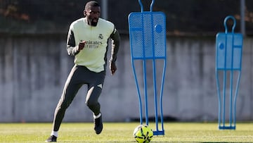 Rüdiger, en el primer entrenamiento del Real Madrid en el parón de selecciones de noviembre.