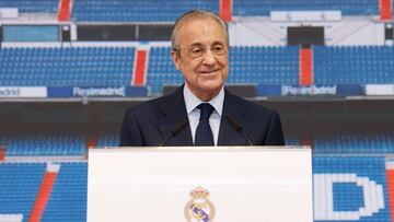 Florentino Pérez durante el discurso de bienvenida a Aurélien Tchouaméni.
 