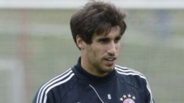 Javi Martínez, en el entrenamiento del Bayern