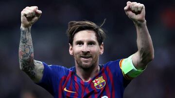 FILED - 10 March 2018, England, London: Barcelona&#039;s Lionel Messi celebrates scoring his side&#039;s third goal during the UEFA Champions League Group B soccer match between Tottenham Hotspur and Barcelona at Wembley Stadium. Messi has communicated to