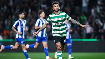Lisbon (Portugal), 03/03/2026.- Sporting's Luis Suarez celebrates after scoring a goal against FC Porto during the Portugal Cup semi-finals soccer match between Sporting CP and FC Porto in Lisbon, Portugal, 03 March 2026. (Lisboa) EFE/EPA/RODRIGO ANTUNES