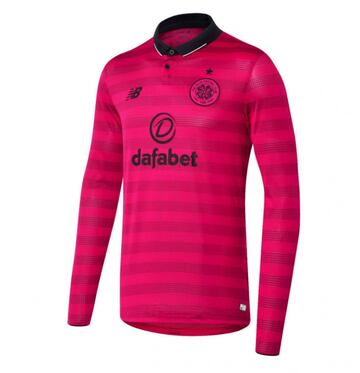 En la temporada 2016/17 el equipo escocés utilizó está camiseta con rayas horizontales en dos tonos de rosa diferenciados.