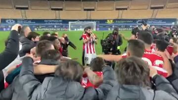 Villalibre plays the trumpet after Athletic's Super Cup win