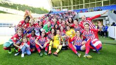 Jugadoras del Atl&eacute;tico Femenino celebran el t&iacute;tulo de Liga en la temporada 2018-19. 