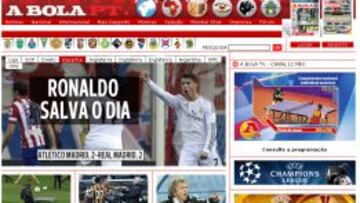 Portada de la edición digital de 'A Bola'.