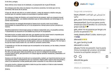 Shakira informa en un comunicado de las causas de la cancelación de su gira.