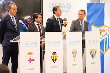 Carlos Ballesta, consejero del Deportivo; Willy Fente, director general corporativo del Castellón, Antonio Fernández,  consejero delegado del Córdoba, y José María Muñoz, administrador del Málaga.

