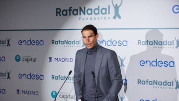 El tenista Rafa Nadal interviene en la inauguraci&oacute;n del Centro de atenci&oacute;n a menores en riesgo de vulnerabilidad social de la Fundaci&oacute;n Rafael Nadal, en la Biblioteca Municipal de San Ferm&iacute;n de Madrid.