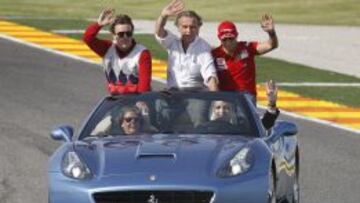 Alonso y Massa con Montezemolo en la presentaci&oacute;n del GP de Valencia hace unos a&ntilde;os.
 FOTO: CARLES FRANCESC