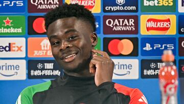 Bukayo Saka, jugador del Arsenal, durante la rueda de prensa previa de Champions League ante el Real Madrid.
