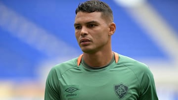(FILES) Fluminense's Brazilian defender #03 Thiago Silva participates in a training session at the Harrison Stadium in East Rutherford, New Jersey, on July 7, 2025, on the eve of the FIFA Club World Cup 2025 semifinal football match between Brazil's Fluminense and England's Chelsea. Brazilian center-back Thiago Silva terminated his contract with Fluminense, the Rio de Janeiro club said on December 17, 2025, as the experienced defender is reportedly aiming to return to Europe according to local media. (Photo by JUAN MABROMATA / AFP)