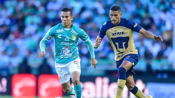 (L-R), Jose Rodriguez of Leon e Higor Meritao of Pumas during the game Leon vs Pumas UNAM, corresponding Round 02 the Torneo Apertura 2022 of the Liga BBVA MX at Nou Camp -Leon- Stadium, on July 9, 2022.
<br><br>
(L-R), Jose Rodriguez de Leon e Higor Meritao de Pumas durante el partido Leon vs Pumas UNAM,, correspondiente a la Jornada 02 del Torneo Apertura 2022 de la Liga BBVA MX en el Estadio Nou Camp -Leon-, el 9 de julio de 2022.