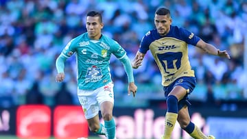 (L-R), Jose Rodriguez of Leon e Higor Meritao of Pumas during the game Leon vs Pumas UNAM, corresponding Round 02 the Torneo Apertura 2022 of the Liga BBVA MX at Nou Camp -Leon- Stadium, on July 9, 2022.

<br><br>
(L-R),  Jose Rodriguez de Leon e Higor Meritao de Pumas durante el partido Leon vs Pumas UNAM,, correspondiente a la Jornada 02 del Torneo Apertura 2022 de la Liga BBVA MX en el Estadio Nou Camp -Leon-, el 9 de julio de 2022.