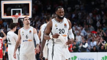 Bruno Fernando, pívot del Real Madrid, tras la derrota frente al Olympiacos en la Euroliga.
