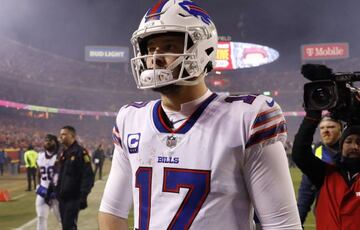 Josh Allen reacts after his Buffalo Bills team was beaten by the Kansas City Chiefs in the divisional round.