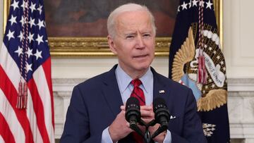Joe Biden speaks in the State Dining Room at the White House in Washington, US, March 23, 2021. 