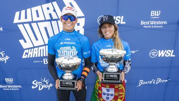 SAN DIEGO, CALIFORNIA - JANUARY 13: Jarvis Earle and Francisca Veselko are the Champions of the 2022 Sambazon World Junior Championships on January 13, 2023 at San Diego, California. (Photo by Kenny Morris/World Surf League)
