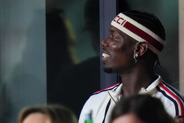 FORT LAUDERDALE, FLORIDA - OCTOBER 25: Paul Pogba of Juventus watches the game between Inter Miami and Atlanta United during round one of the 2024 MLS Playoffs at Chase Stadium on October 25, 2024 in Fort Lauderdale, Florida.   Rich Storry/Getty Images/AFP (Photo by Rich Storry / GETTY IMAGES NORTH AMERICA / Getty Images via AFP)