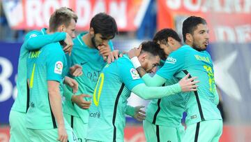 Los jugadores del Barcelona, celebrando un gol ante el Atl&eacute;tico de Madrid.