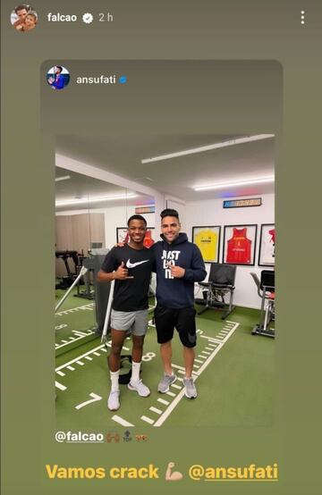 Ansu Fati y Radamel Falcao en el gimnasio.