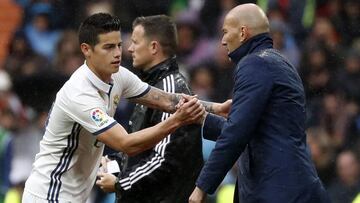 James Rodríguez y Zidane juntos en un partido con el Real Madrid