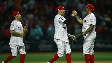 Jake Sanchez of Diablos Rojos de Mexico during to game one between Tigres de Quintana Too and Diablos Rojos del Mexico as part of Season 2024 of Liga Mexicana de Beisbol at Alfredo Harp Helu Stadium, on April 15, 2024 in Mexico City, Mexico