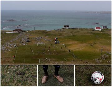 Fútbol junto al mar en la isla de Eriksay, Escocia.