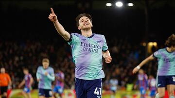 London (United Kingdom), 21/12/2024.- Declan Rice of Arsenal celebrates scoring the 1-5 goal during the English Premier League soccer match between Crystal Palace and Arsenal FC, in London, Britain, 21 December 2024. (Reino Unido, Londres) EFE/EPA/DAVID CLIFF EDITORIAL USE ONLY. No use with unauthorized audio, video, data, fixture lists, club/league logos, 'live' services or NFTs. Online in-match use limited to 120 images, no video emulation. No use in betting, games or single club/league/player publications.