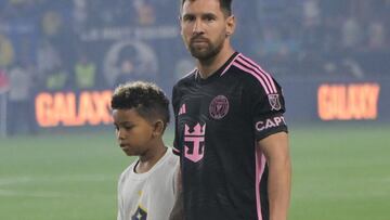 Saint, one of Kardashian’s four children with former husband Kanye West, was chosen to accompany Lionel Messi onto the Dignity Health Sports Park field.