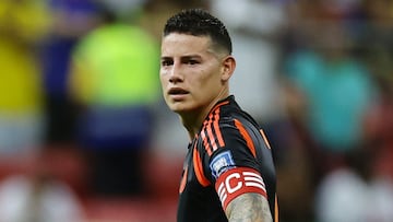 Soccer Football - World Cup - South American Qualifiers - Brazil v Colombia - Estadio Mane Garrincha, Brasilia, Brazil - March 20, 2025 Colombia's James Rodriguez reacts during the match REUTERS/Ueslei Marcelino