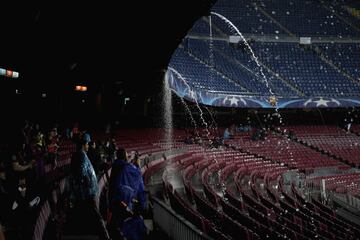 Impresionante tromba de agua antes del Barcelona-Olympiacos