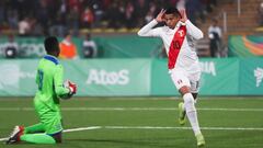 Lima, 01 August 2019- Kevin Quevedo from Peru celebrates a score against Honduras during a Football match at Estadio San Marcos at  Pan American Games Lima 2019. 
 Copyright  Carlos Lezama / Lima 2019 
 
 Mandatory credits: Lima 2019
 ** NO SALES ** NO AR