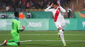 Lima, 01 August 2019- Kevin Quevedo from Peru celebrates a score against Honduras during a Football match at Estadio San Marcos at Pan American Games Lima 2019.
Copyright Carlos Lezama / Lima 2019
Mandatory credits: Lima 2019
** NO SALES ** NO AR