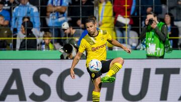 MUNICH, GERMANY - JULY 29: Raphael Guerreiro of Borussia Dortmund in action during the DFB Cup: First Round match between TSV 1860 München v Borussia Dortmund at the Stadion an der Gruenwalder Straße on July 29, 2022 in Munich, Germany. (Photo by Alexandre Simoes/Borussia Dortmund via Getty Images)