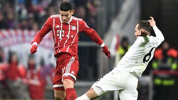James Rodríguez en el partido entre Bayern Múnich y Hannover por la Bundesliga