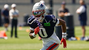 FOXBOROUGH, MA - JULY 28: Christian Gonzalez #0 of the New England Patriots runs during training camp at Gillette Stadium on July 28, 2025 in Foxborough, Massachusetts.(Photo By Winslow Townson/Getty Images) (Photo by Winslow Townson / GETTY IMAGES NORTH AMERICA / Getty Images via AFP)