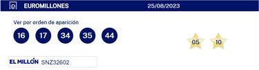 Euromillones: comprobar los resultados del sorteo de hoy, viernes 25 de agosto