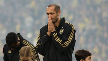 COLUMBUS, OHIO - DECEMBER 09: Giorgio Chiellini #14 of Los Angeles Football Club looks on before the 2023 MLS Cup against the Columbus Crew at Lower.com Field on December 09, 2023 in Columbus, Ohio.   Maddie Meyer/Getty Images/AFP (Photo by Maddie Meyer / GETTY IMAGES NORTH AMERICA / Getty Images via AFP)