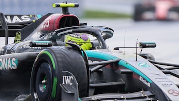 Mercedes' British driver Lewis Hamilton races during the 2024 Canada Formula One Grand Prix at Circuit Gilles-Villeneuve in Montreal, Canada, on June 9, 2024. (Photo by Geoff Robins / AFP)