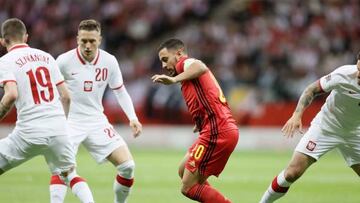Belgium's Eden Hazard pictured in action during a soccer game between Poland and Belgian national team the Red Devils, Tuesday 14 June 2022 in Warsaw, Poland, the fourth game (out of six) in the Nations League A group stage. BELGA PHOTO BRUNO FAHY (Photo by BRUNO FAHY / BELGA MAG / Belga via AFP) (Photo by BRUNO FAHY/BELGA MAG/AFP via Getty Images)