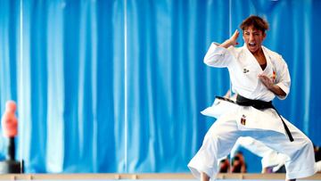 FILE PHOTO: Spain's Karate kata athlete Sandra Sanchez, current World and European Champion, strikes a pose during a training session in Madrid while preparing for the upcoming Tokyo Olympic Games, where Karate will be an Olympic sport for first time, March 3, 2021. Picture taken on March 3, 2021. REUTERS/Sergio Perez/File Photo