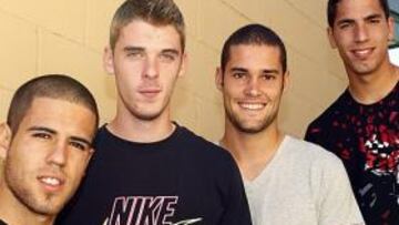 <b>EL ESPEJO. </b>Domínguez, De Gea, Mario Suárez y Joel, en el Cerro.