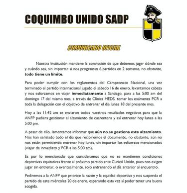 Coquimbo se molesta y envía una carta a la ANFP: "Hay límites"